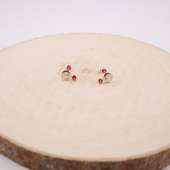 Women's 14k Gold Hot Pink Mickey Mouse Stud Earrings Adorable Jewelry ** - Picture 5 of 12